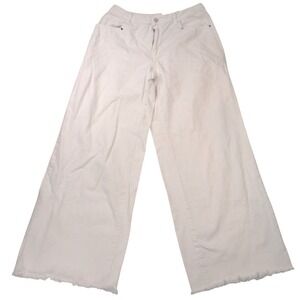 SHEIN Curve White Wide Leg Raw Hem Jeans Plus Size 0XL High Waist Denim